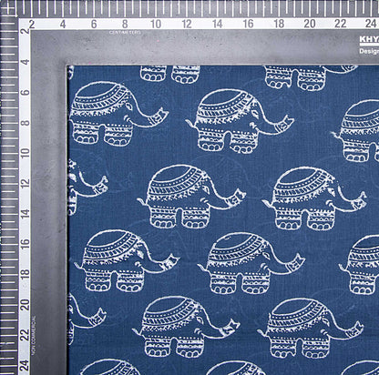 Indigo Blue Animal Hand Block Print Fabric for Kurta