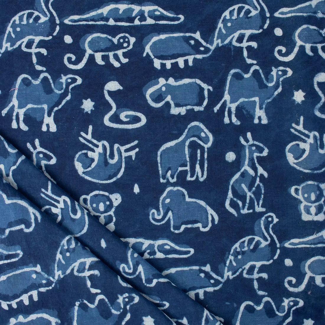 Indigo Blue Animal Printed Cotton Fabric By the Yard