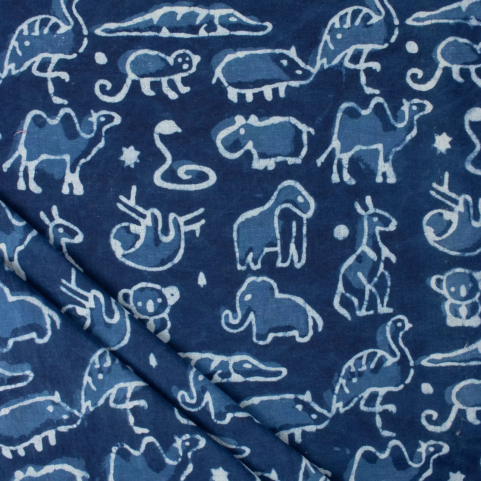 Indigo Blue Animal Printed Cotton Fabric By the Yard
