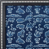 Indigo Blue Animal Printed Cotton Fabric By the Yard