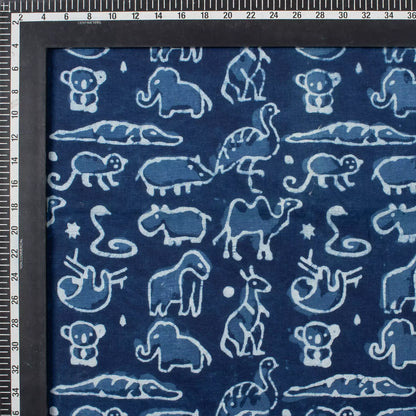 Indigo Blue Animal Printed Cotton Fabric By the Yard