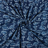 Indigo Blue Animal Printed Cotton Fabric By the Yard