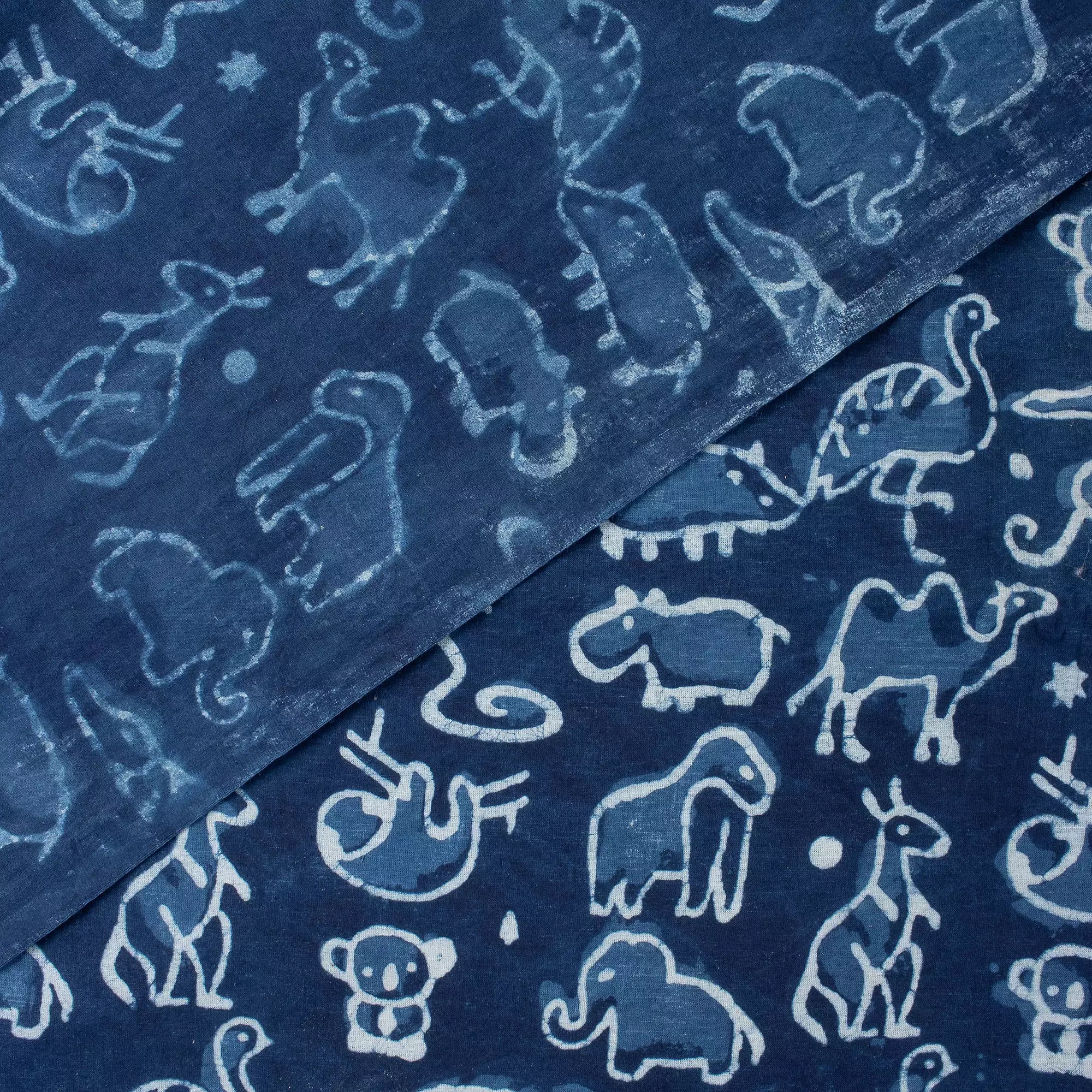 Indigo Blue Animal Printed Cotton Fabric By the Yard