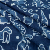 Indigo Blue Animal Printed Cotton Fabric By the Yard