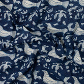 Indigo Blue Bird Printed Canvas Fabric