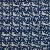 Indigo Blue Bird Printed Canvas Fabric