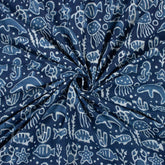 Indigo Blue Block Print Fabric Sea Creatures Cotton Fabric