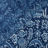 Indigo Blue Block Print Fabric Sea Creatures Cotton Fabric