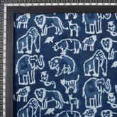 Indigo Blue Block Print Wildlife Pattern Cotton Fabric