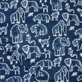 Indigo Blue Block Print Wildlife Pattern Cotton Fabric
