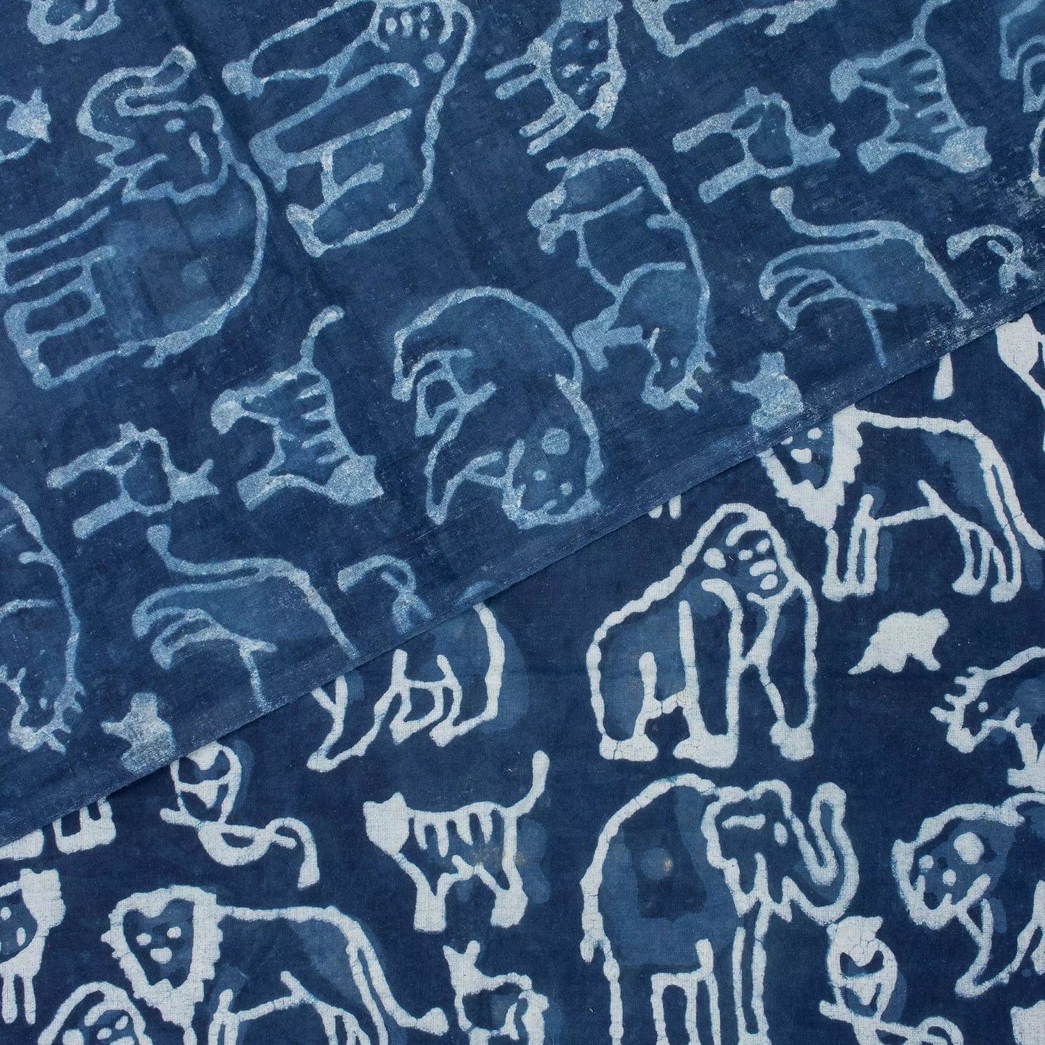 Indigo Blue Block Print Wildlife Pattern Cotton Fabric
