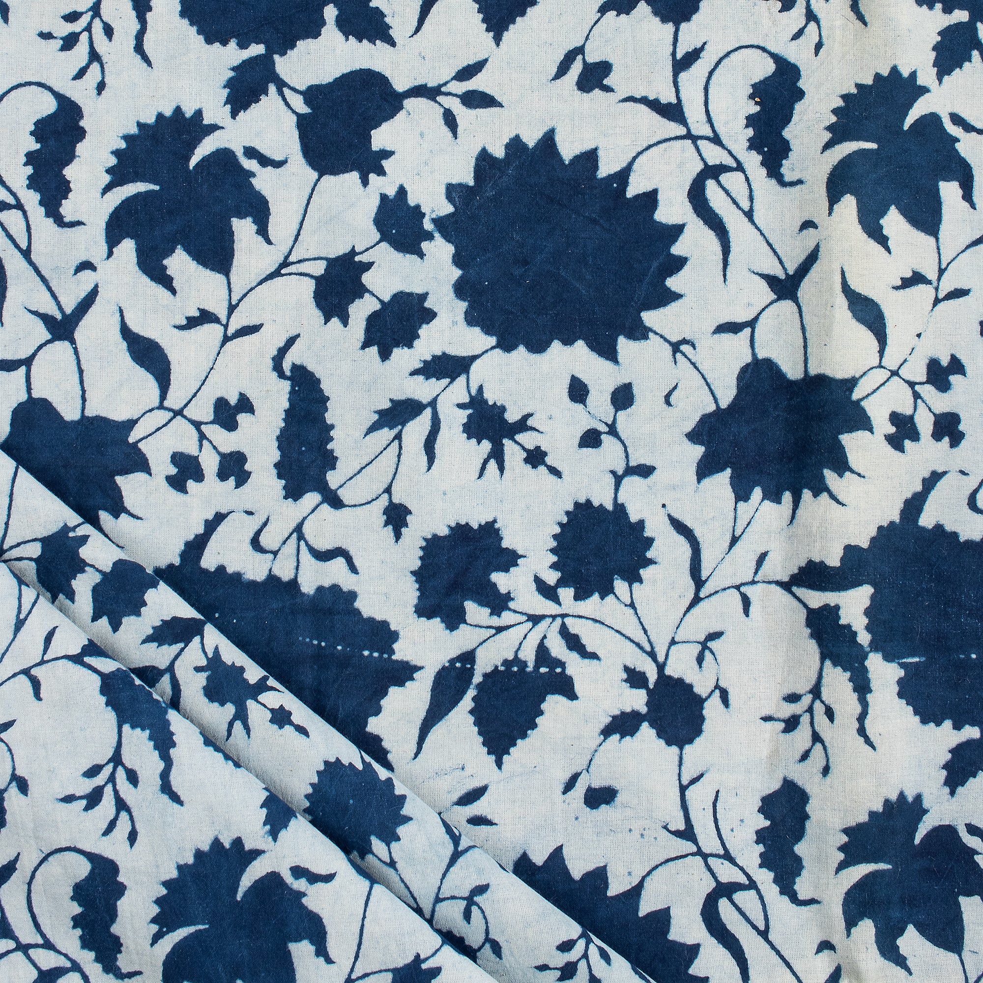 Indigo Blue Cotton Hand Block Printed Fabric by Yard