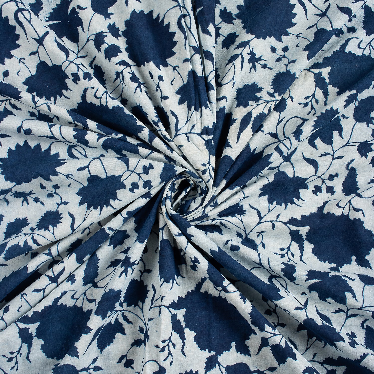 Indigo Blue Cotton Hand Block Printed Fabric by Yard