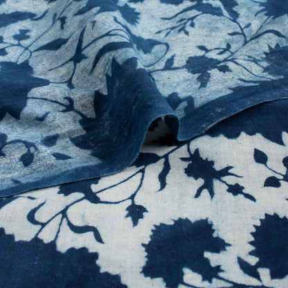 Indigo Blue Cotton Hand Block Printed Fabric by Yard