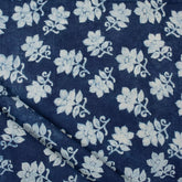 Indigo Blue Floral Hand Block Printed Cotton Fabric Material