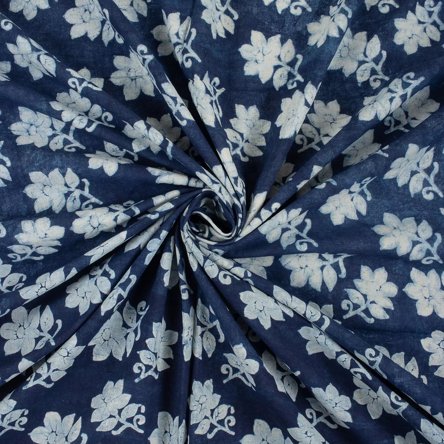 Indigo Blue Floral Hand Block Printed Cotton Fabric Material