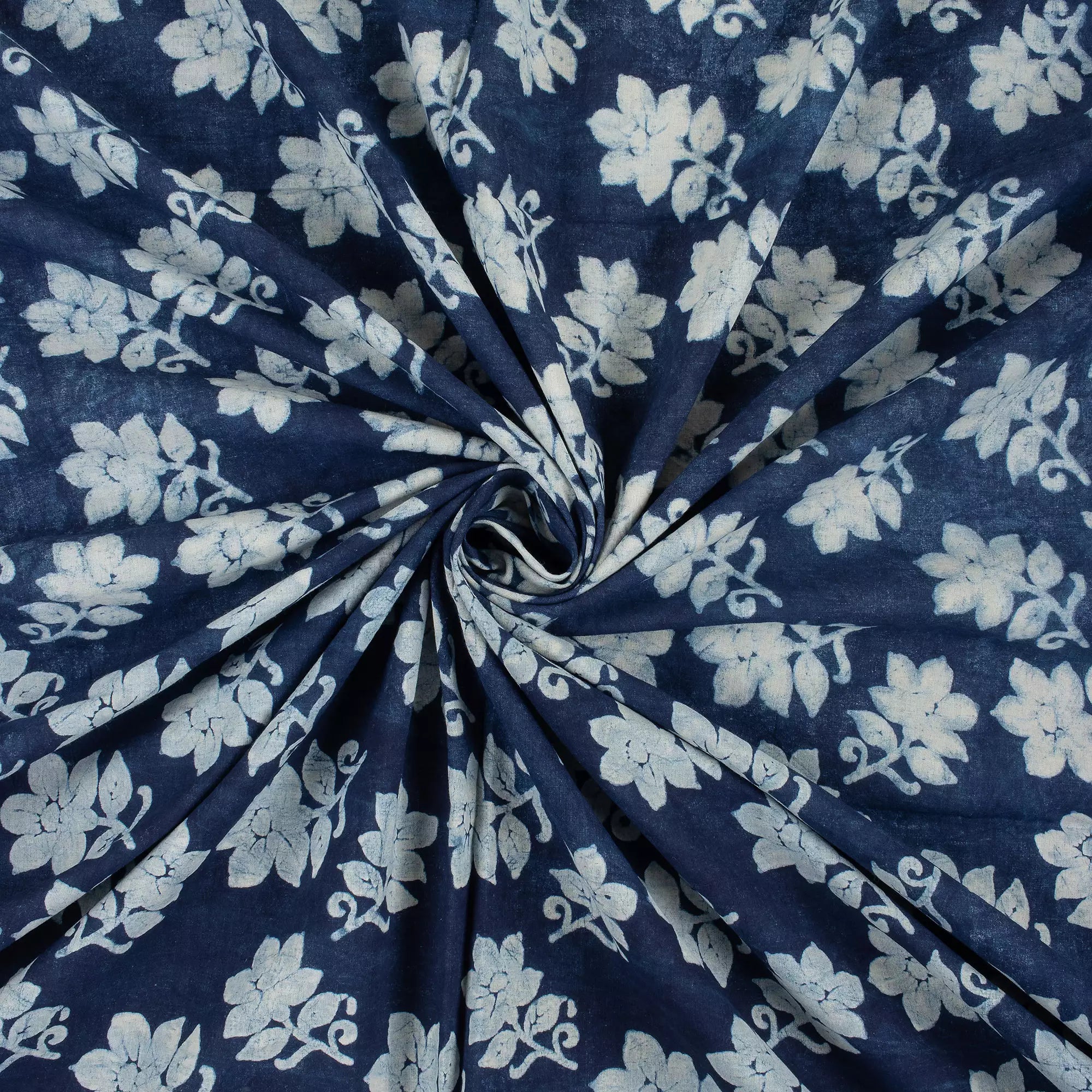 Indigo Blue Floral Hand Block Printed Cotton Fabric Material
