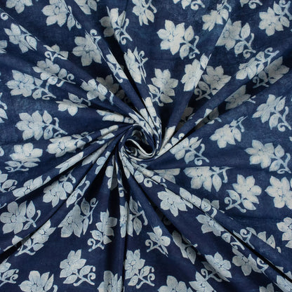 Indigo Blue Floral Hand Block Printed Cotton Fabric Material
