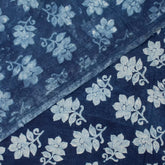 Indigo Blue Floral Hand Block Printed Cotton Fabric Material