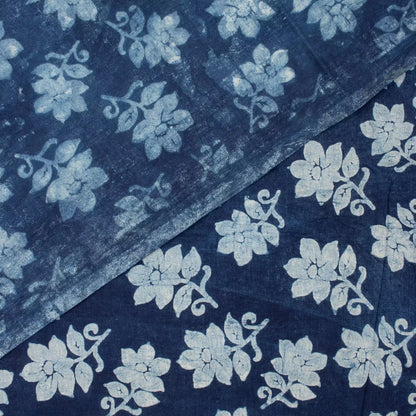 Indigo Blue Floral Hand Block Printed Cotton Fabric Material