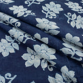 Indigo Blue Floral Hand Block Printed Cotton Fabric Material