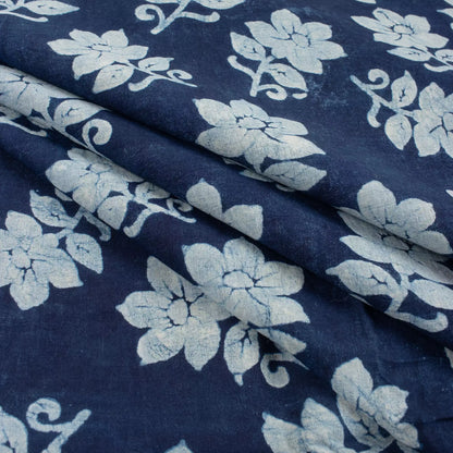Indigo Blue Floral Hand Block Printed Cotton Fabric Material