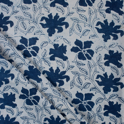 Indigo Blue Floral Printed 100% Cotton Fabric