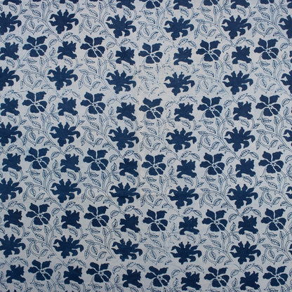 Indigo Blue Floral Printed 100% Cotton Fabric