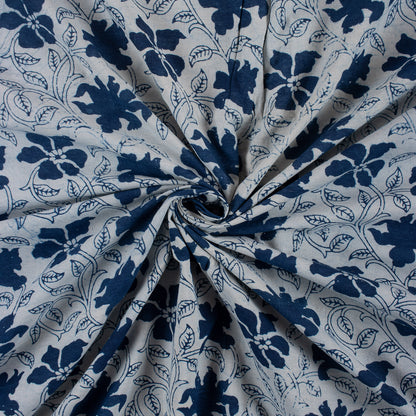 Indigo Blue Floral Printed 100% Cotton Fabric