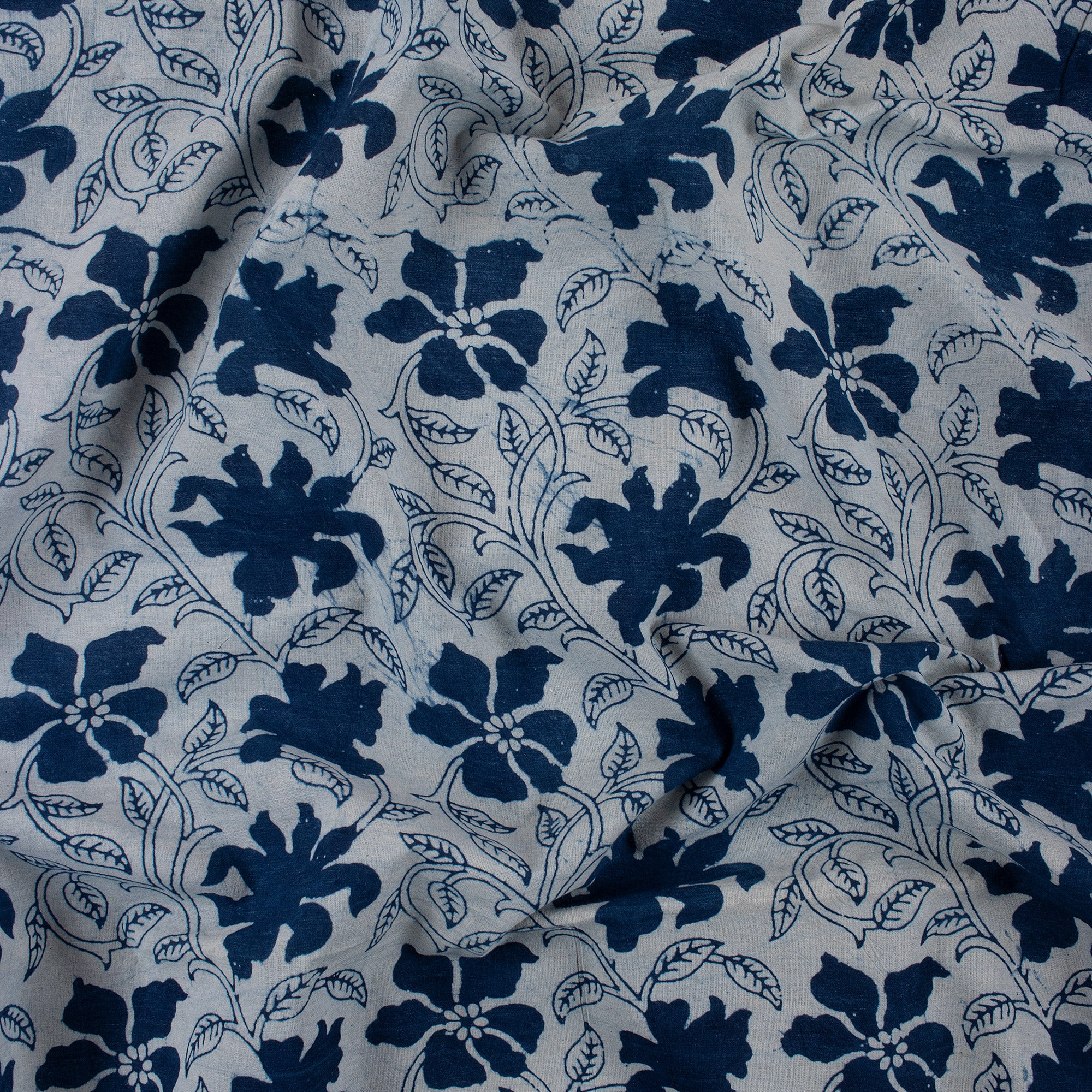 Indigo Blue Floral Printed 100% Cotton Fabric