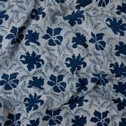 Indigo Blue Floral Printed 100% Cotton Fabric