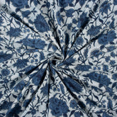 Indigo Blue Floral Vine Hand Block Printed Cotton Fabric Material
