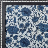 Indigo Blue Floral Vine Hand Block Printed Cotton Fabric Material