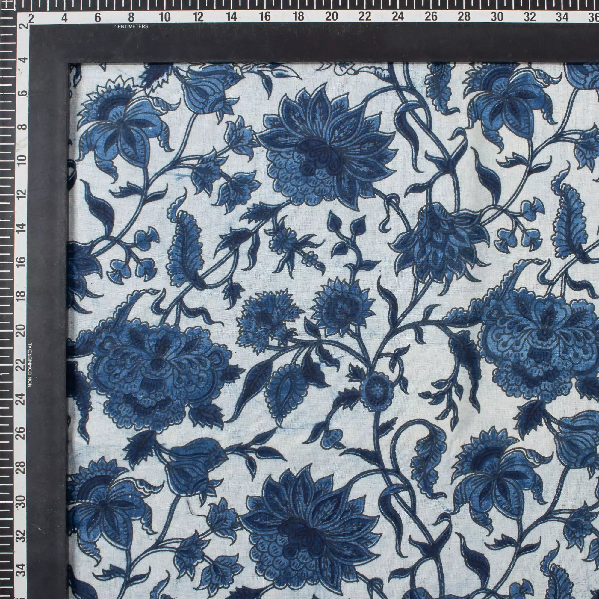 Indigo Blue Floral Vine Hand Block Printed Cotton Fabric Material