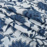 Indigo Blue Floral Vine Hand Block Printed Cotton Fabric Material