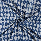Indigo Blue Geometrical Printed Organic Natural Cotton Fabric