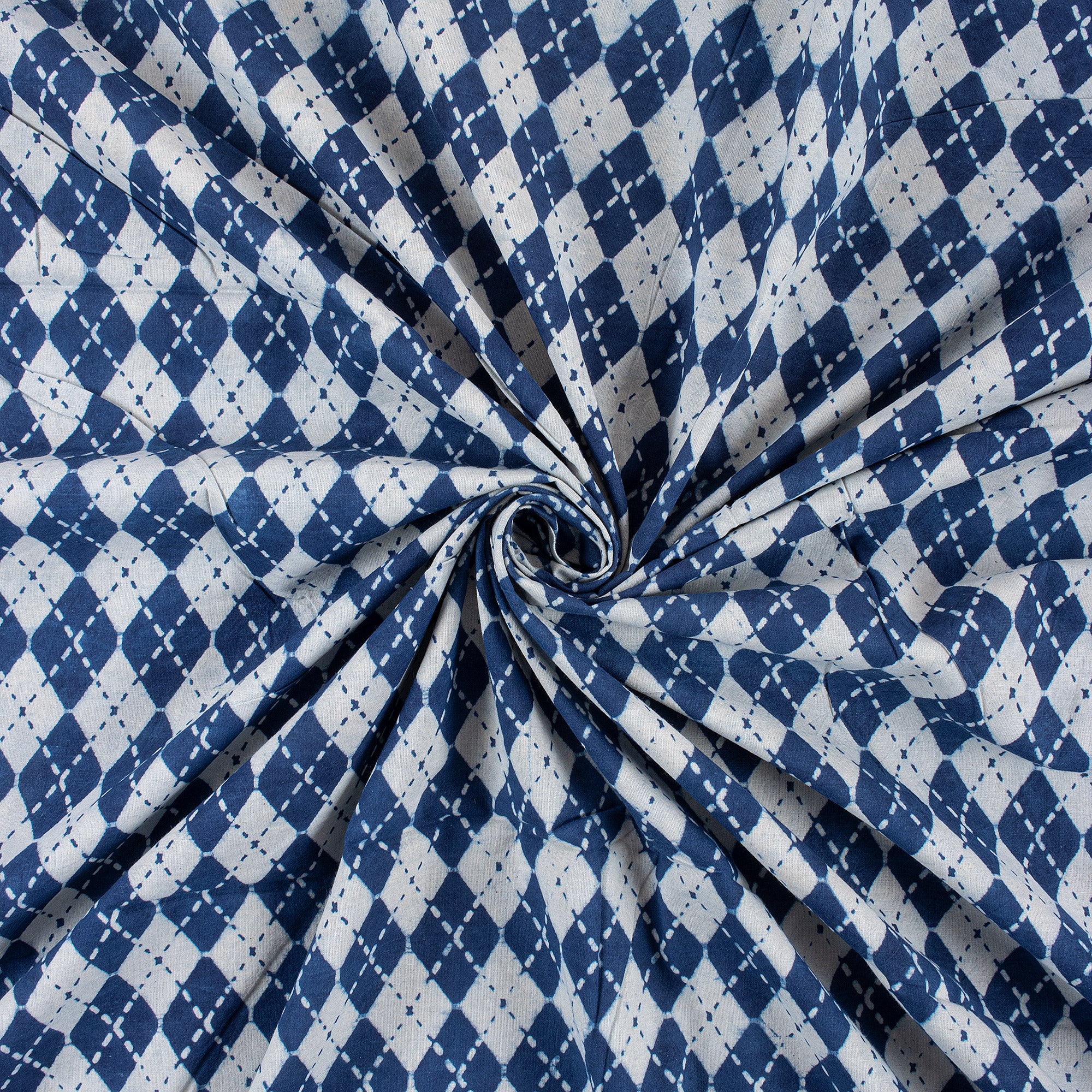 Indigo Blue Geometrical Printed Organic Natural Cotton Fabric