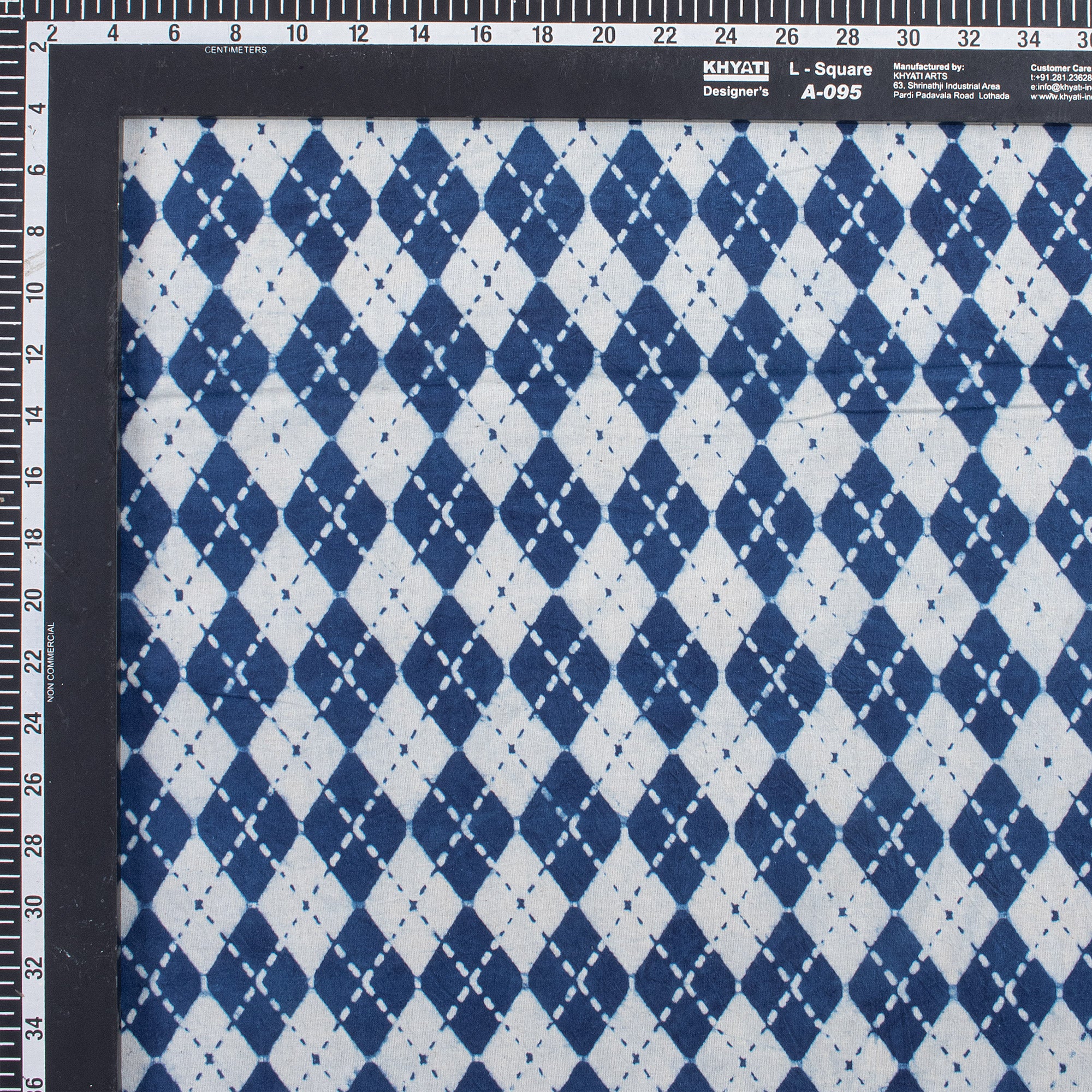 Indigo Blue Geometrical Printed Organic Natural Cotton Fabric