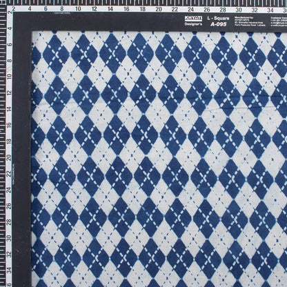 Indigo Blue Geometrical Printed Organic Natural Cotton Fabric