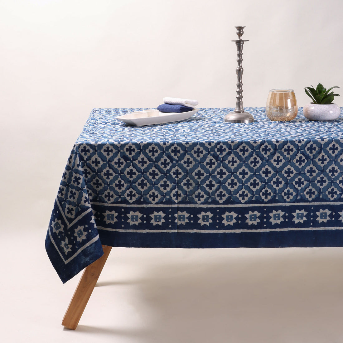 Indigo Blue Hand Block Printed Dinner Tablecloth