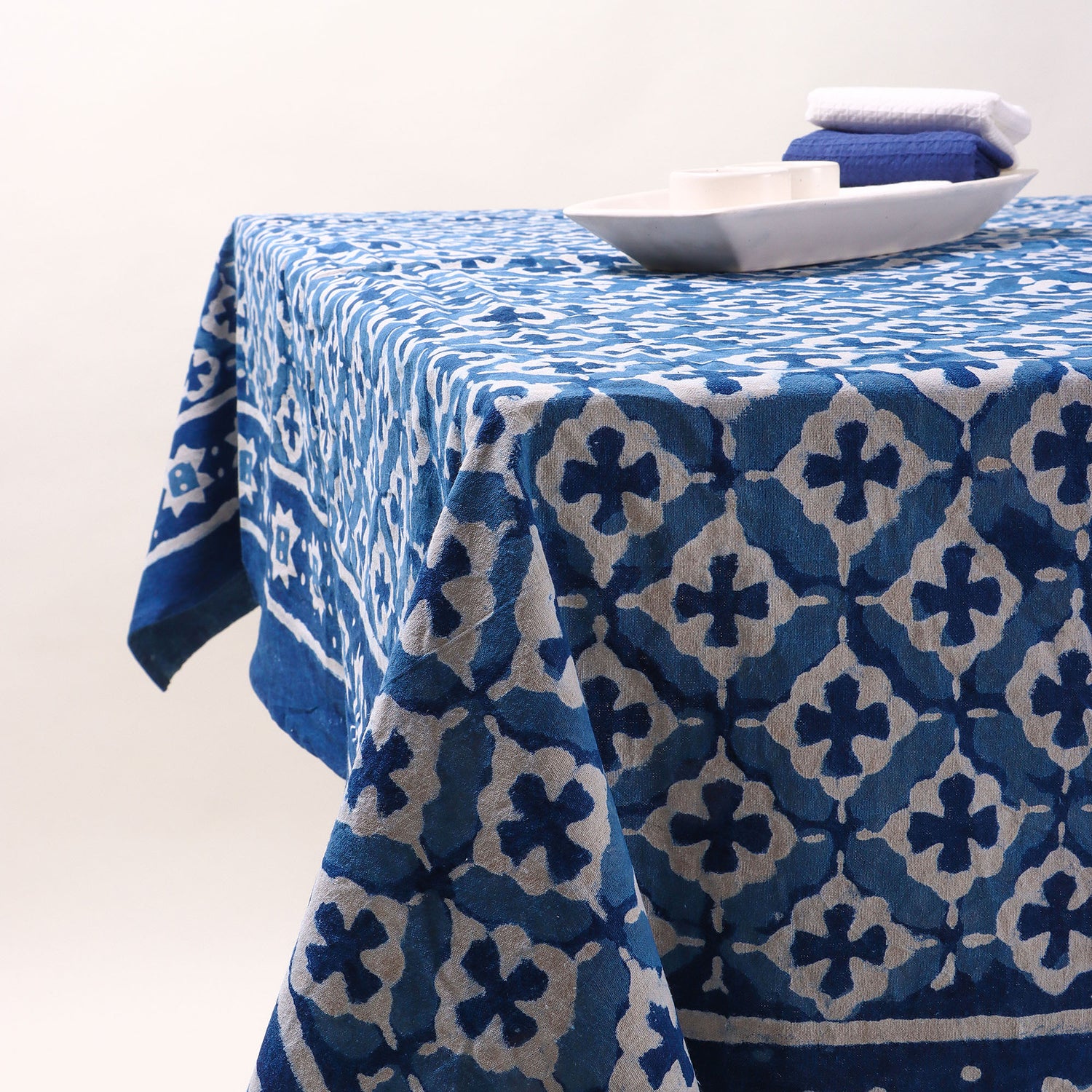 Indigo Blue Hand Block Printed Dinner Tablecloth