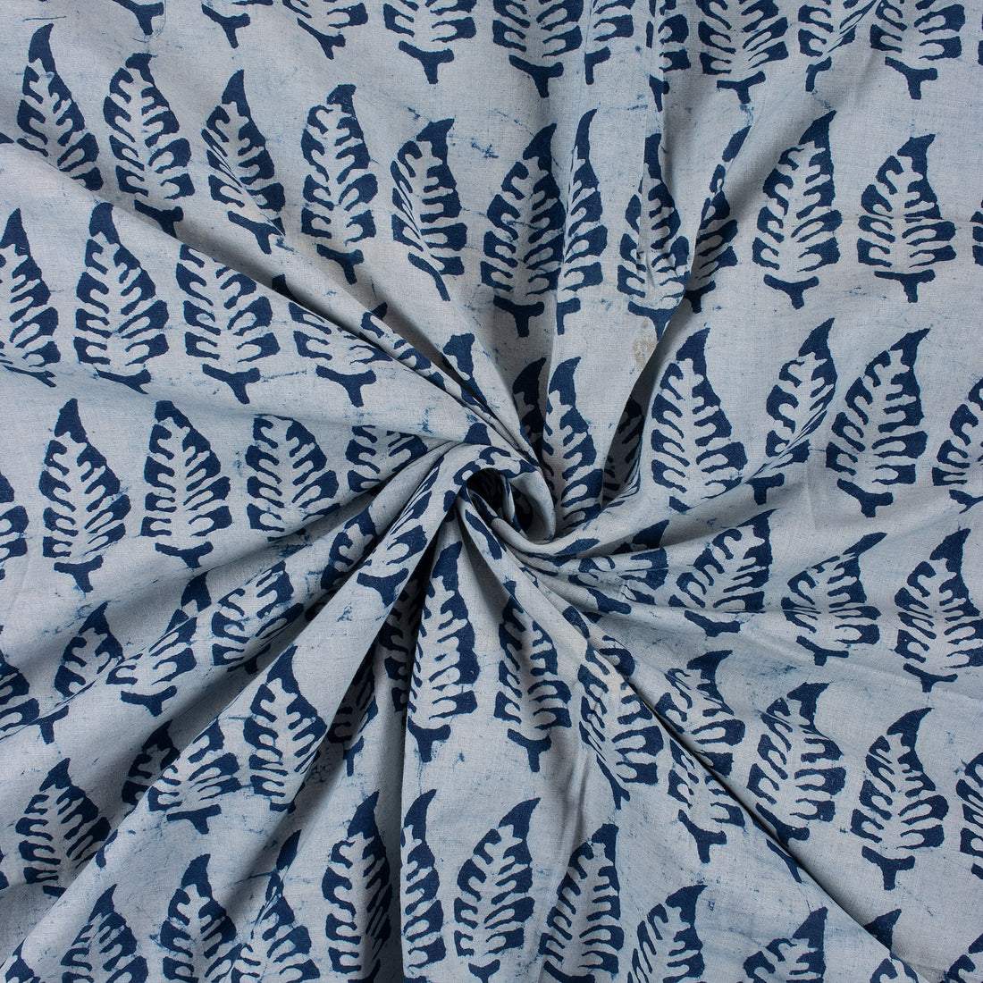 Indigo Blue Leaf Print Cotton Fabric Yard