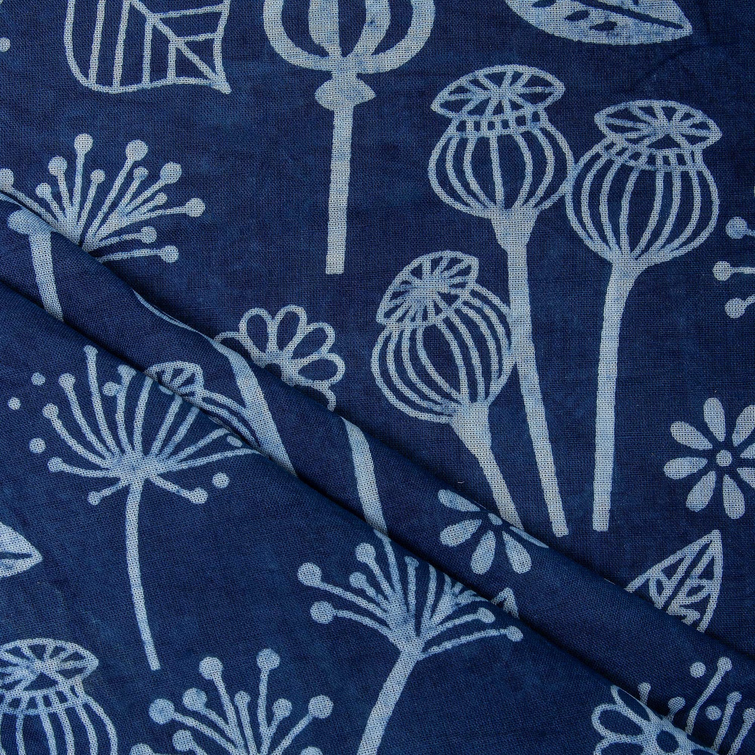 Indigo Blue Opium Printed Organic Cotton Fabric