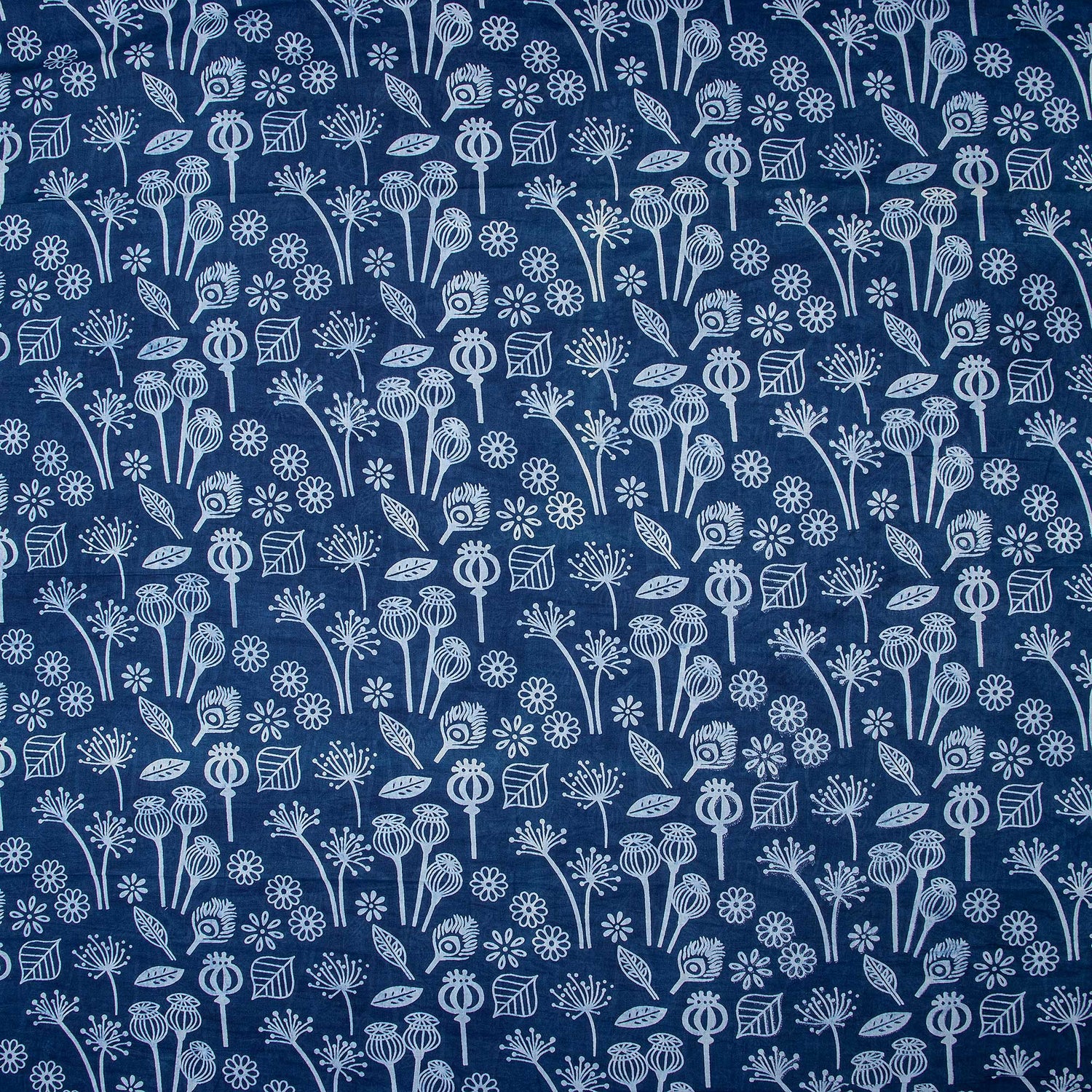 Indigo Blue Opium Printed Organic Cotton Fabric