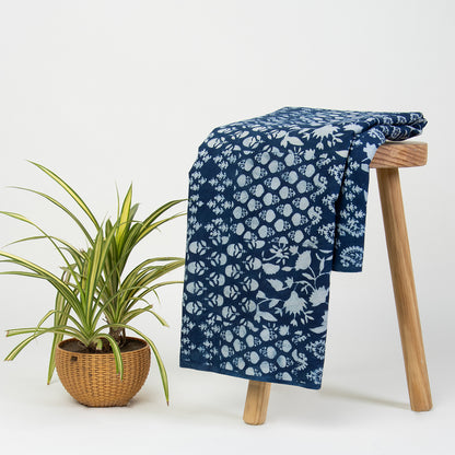 Indigo Blue Patchwork Print Cotton Fabric Yard