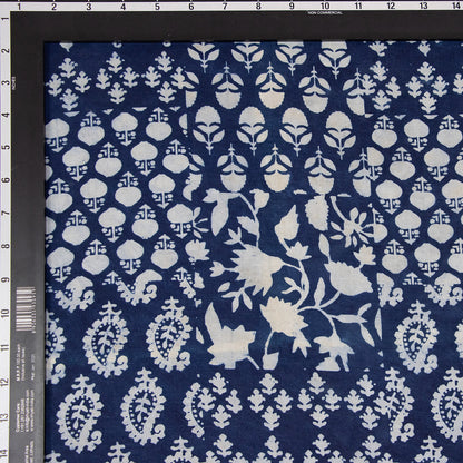 Indigo Blue Patchwork Print Cotton Fabric Yard