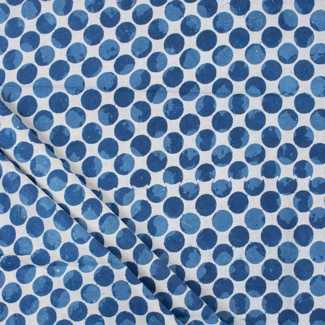 Indigo Blue Polka Dots Hand Block Cotton Fabric
