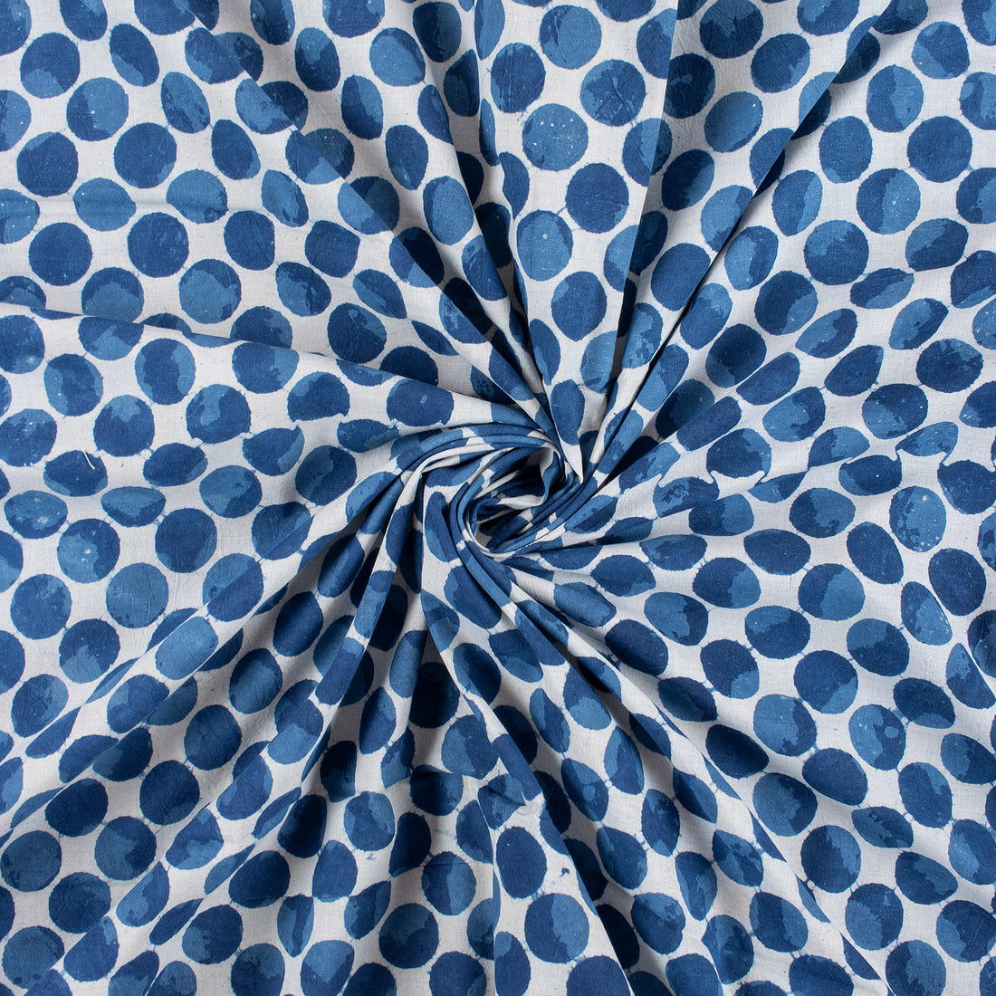 Indigo Blue Polka Dots Hand Block Cotton Fabric