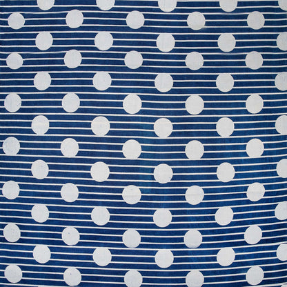Indigo Blue Polka Dots Print Yard Cotton Fabric