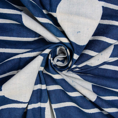 Indigo Blue Polka Dots Print Yard Cotton Fabric